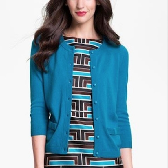 Kate Spade Carine Wool Cashmere Cardigan Women's M Blue Classic Luxe Chic